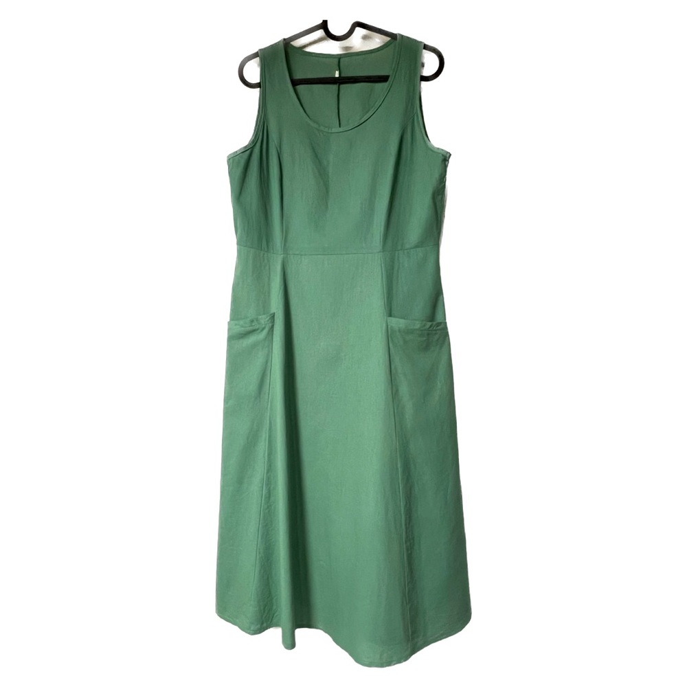 Long green sleeveless dress w/ pockets Small/Medium Linen+Cotton